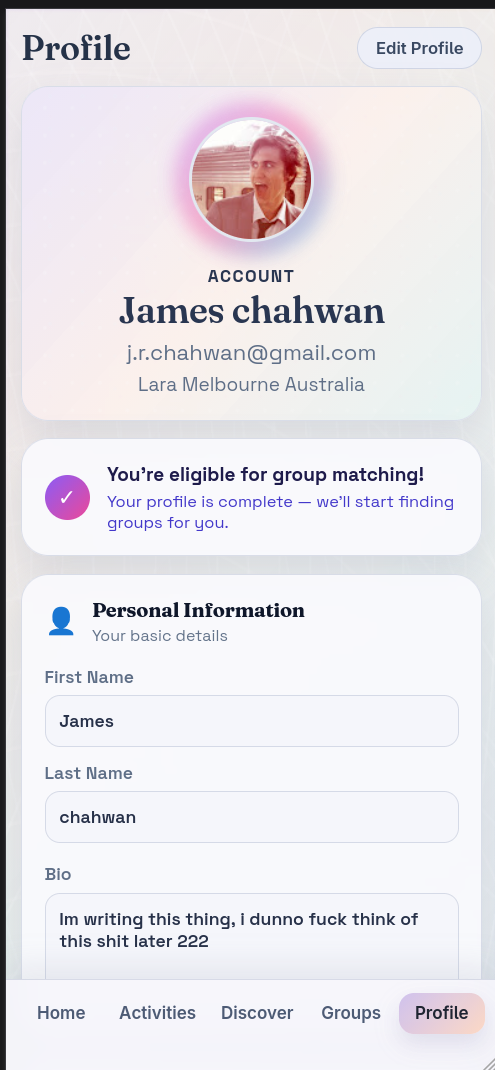 A filled-in user profile with Q&A